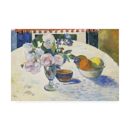 Gauguin 'Flowers And A Bowl Of Fruit On A Table' Canvas Art,12x19